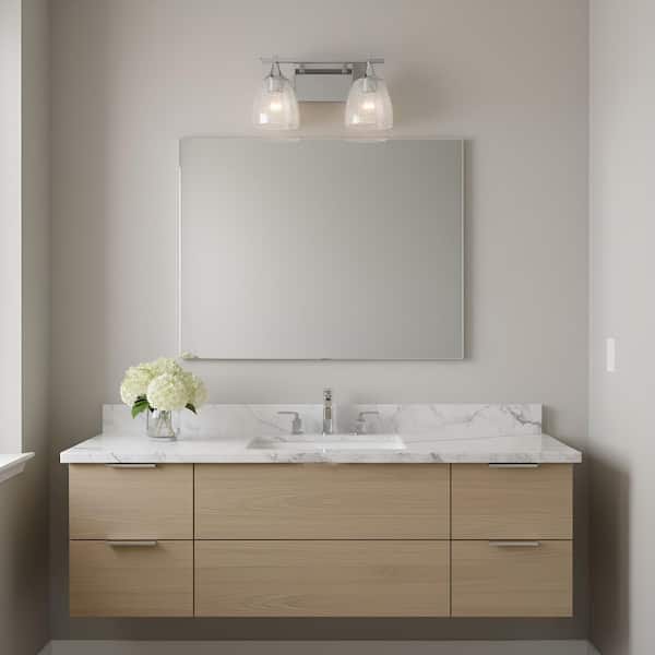 Generation Lighting Toffino 16 in. W x 8.875 in. H 2-Light Chrome Modern Bathroom Vanity Light with Clear Crackle Glass Shades