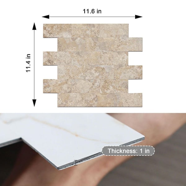 Stone Beige 11.6 in. x 11.4 in. x 0.12 in. PVC Mixed Metal Peel and Stick Backsplash (10-Pack)