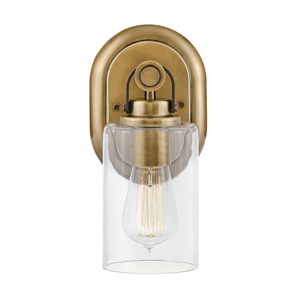Halstead Heritage Brass 1-Light Outdoor Vanity with Clear Glass Shade