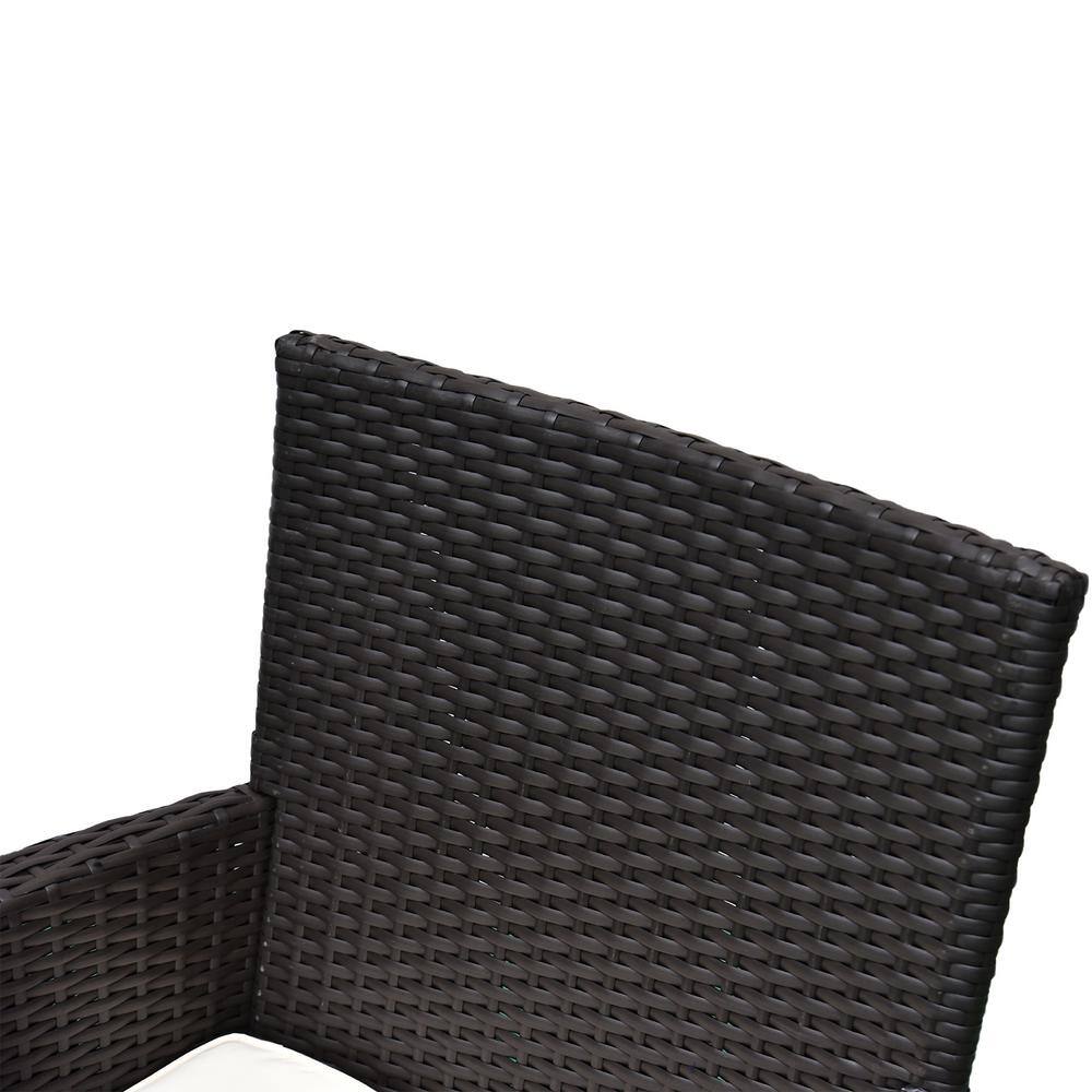 Dark Coffee Rattan Wicker Outdoor Dining Chairs with Cream Cushions