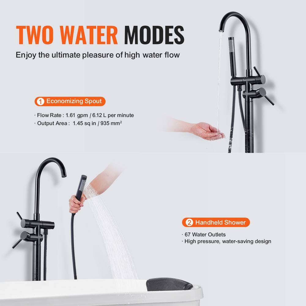 Matte Black Stainless Steel Freestanding Bathtub Faucet with Hand Shower