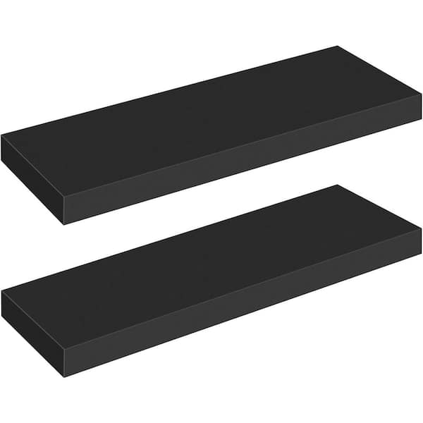 Unbranded 23.6 in. W x 7.9 in. D Black Wood Floating Shelves Decorative Wall Shelf (Set of 2)