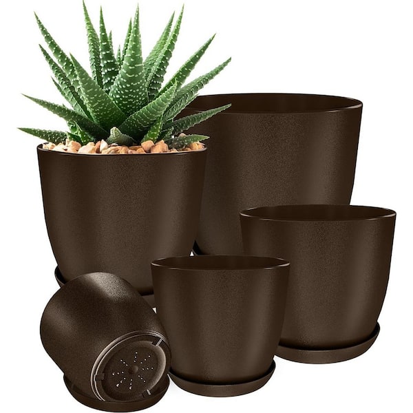 ITOPFOX Minimalist 7.1 in. L x 5.7 in. W x 5.9 in. H Brown Plastic Round Indoor Planter (5-Pack)