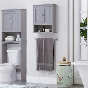 21.5 in. W x 7.48 in. D x 24 in. H Gray Wall Mounted Bathroom Cabinet Over The Toilet Cabinet with Doors and Shelves