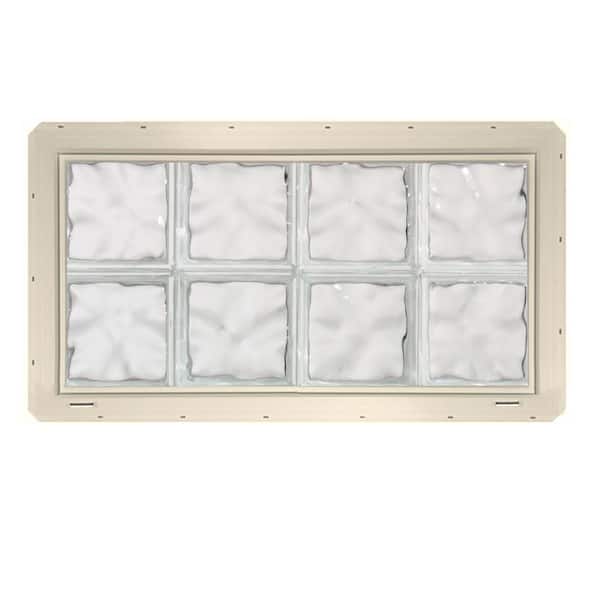 CrystaLok 31.75 in. x 16.75 in. x 3.25 in. Wave Pattern Glass Block Window with Almond Colored Vinyl Nailing Fin