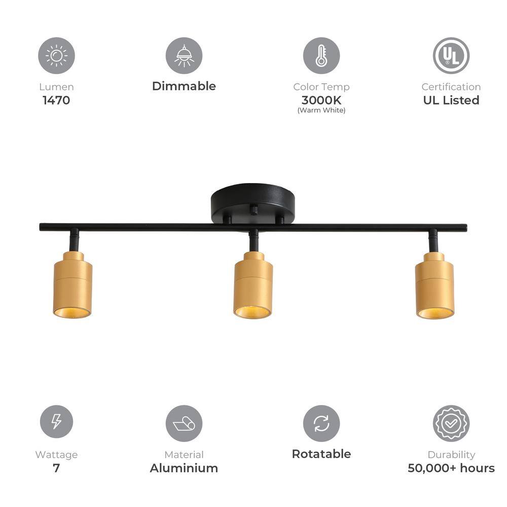 Shura 3-Head Matte Black and Gold LED Track Light
