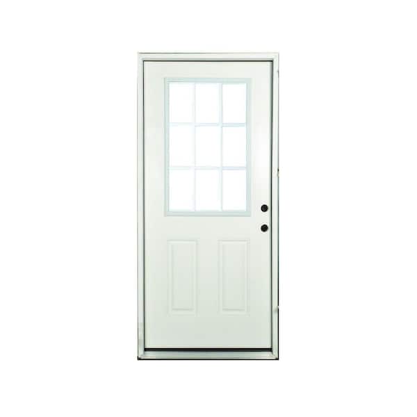 Steves & Sons 32 in. x 80 in. Reliant Series Left-Hand 9-Lite External Grille White Primed Fiberglass Prehung Front Door