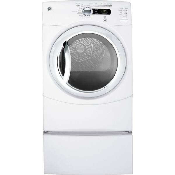 GE 7.5 cu. ft. Electric Dryer with Steam in White (Pedestal Sold Separately)