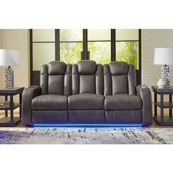 Fyne-Dyme 85 in. Square Arm Faux Leather Rectangle Power Reclining Sofa with Cup Holders and USB Ports in. Brown