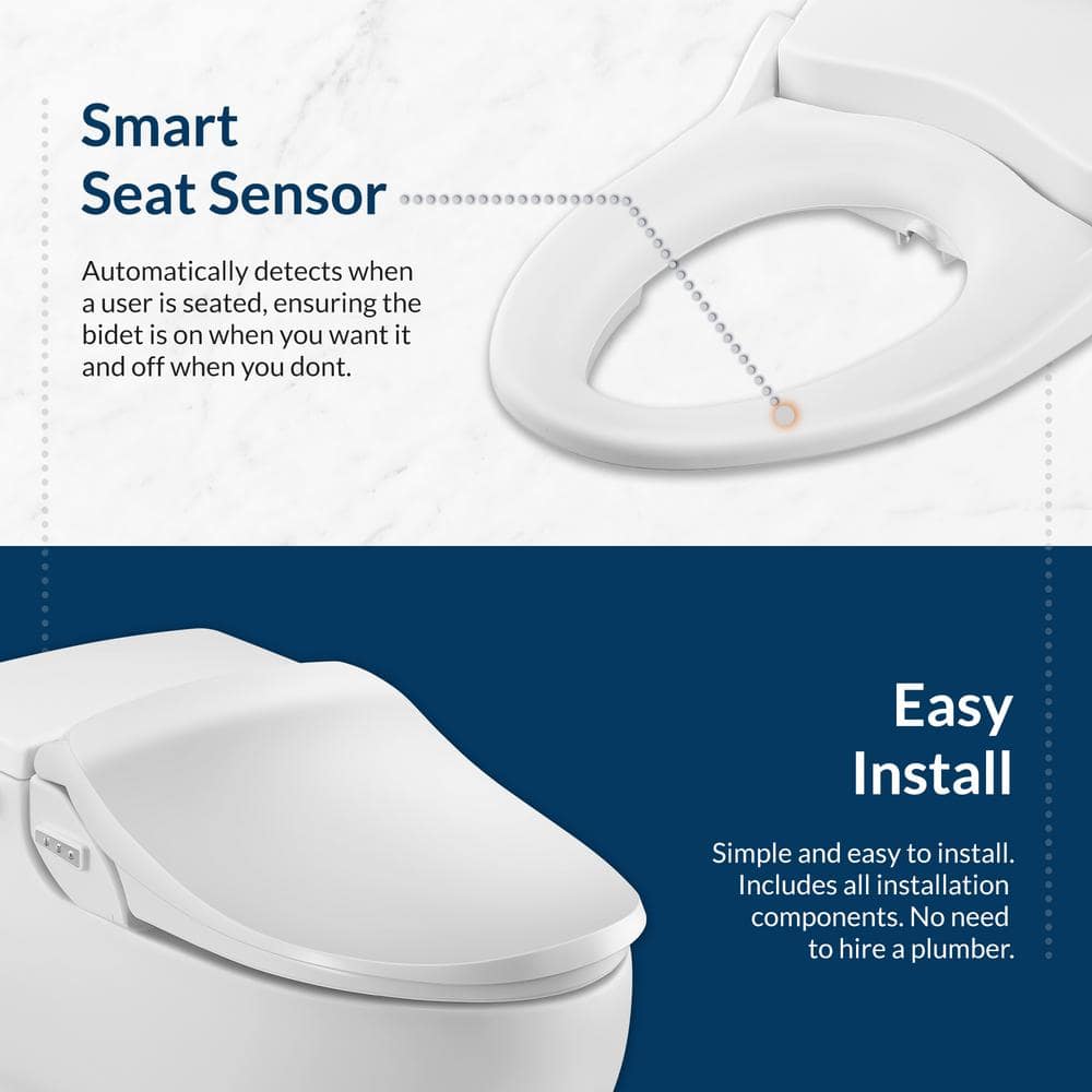 White Elongated Smart Bidet Toilet Seat with Remote