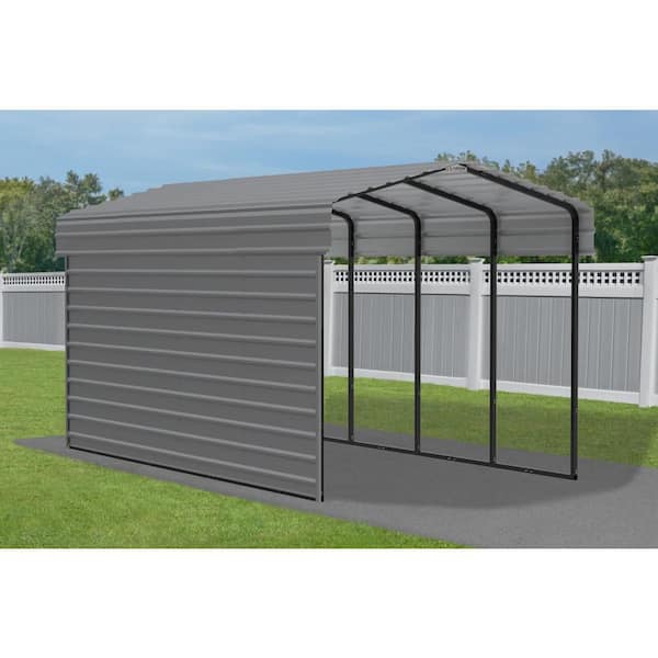 10 ft. W x 20 ft. D x 9 ft. H Charcoal Galvanized Steel Carport with 1-Side Wall Kit