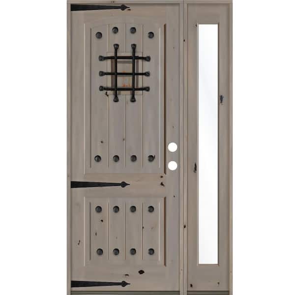 Krosswood Doors 62 in. x 96 in. Mediterranean Knotty Alder Left-Hand/Inswing Clear Glass Grey Stain Wood Prehung Front Door w/RFSL