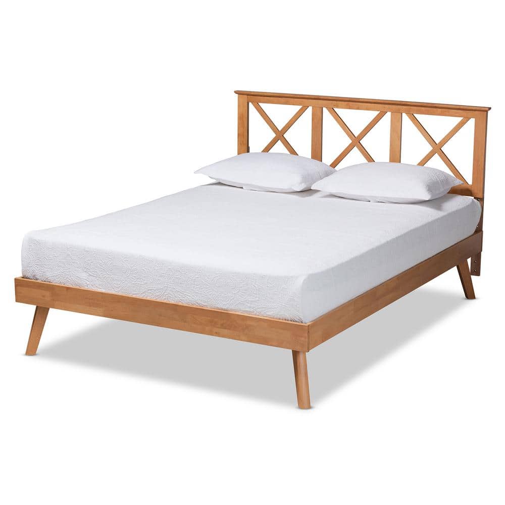 Galvin Brown Wood Full Platform Bed with Tufted Upholstery