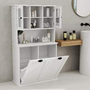 59.6 in. H White Bathroom Storage Cabinet with 2 Adjustable Shelves and Two-Compartment Tilt-Out Dirty Laundry Basket