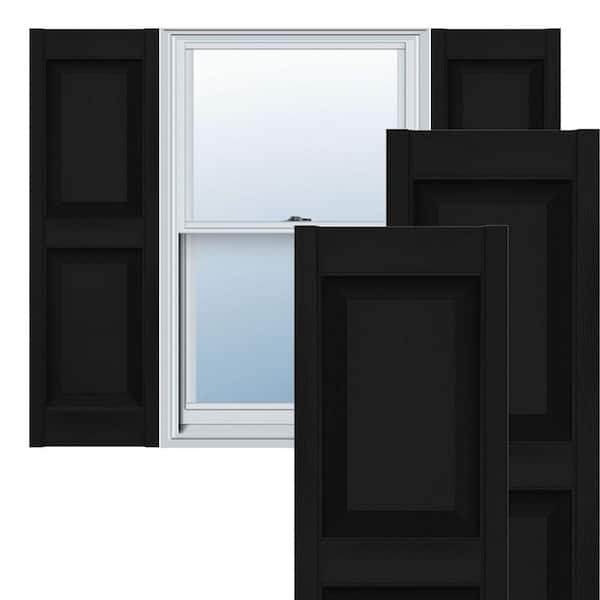Ekena Millwork 14-1/2 in. x 55 in. Lifetime Vinyl Custom Two Equal Raised Panel Shutters Pair Black