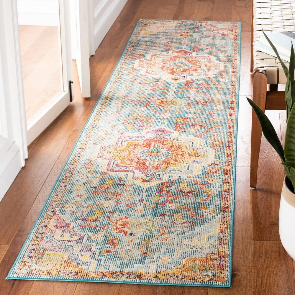 Crystal 2 ft. x 11 ft. Orange/Teal Distressed Border Runner Rug price history on PriceWatchPro