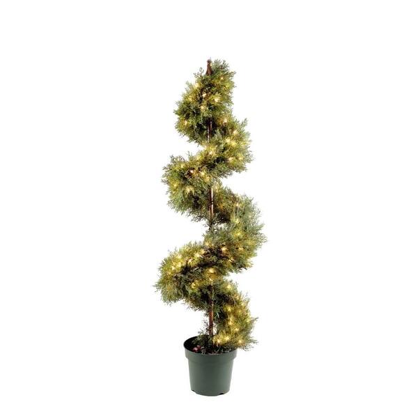 National Tree Company 60 in. Upright Juniper Artificial Spiral Tree with Artificial Natural Trunk in Green Round Growers Pot