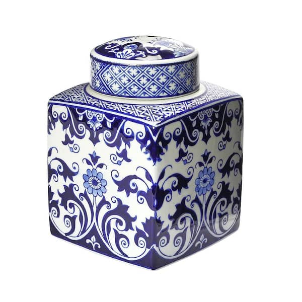 Storied Home Decorative Stoneware Ginger Jar in Blue and White