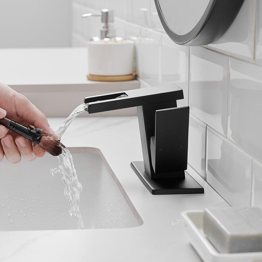 Matte Black LED Light Single Handle Waterfall Faucet