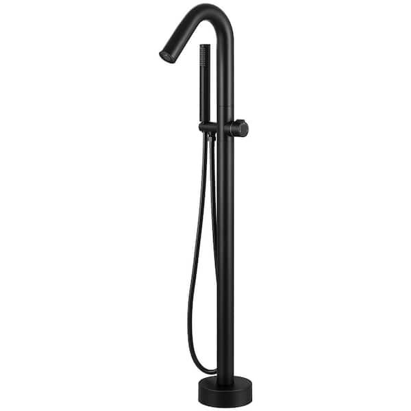AKLFGN Single-Handle Claw Foot Tub Faucet Freestanding Floor Mount Roman Tub Faucet with Hand Shower in. Matte Black