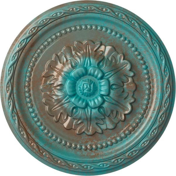 Ekena Millwork 11-1/2 in. x 1 in. Palmetto Urethane Ceiling Medallion, Copper Green Patina