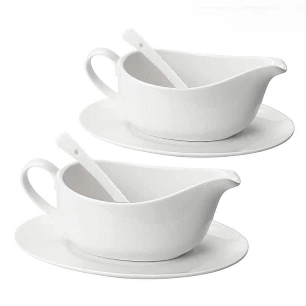2-Pack 17 oz White Ceramic Gravy Boat with Ladle and Saucer, Microwave/Oven/Dishwasher/Freezer Safe price history on PriceWatchPro
