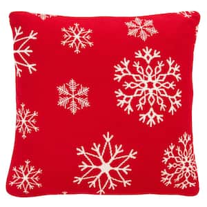 Snow Flake Red 20 in. x 20 in. Throw Pillow
