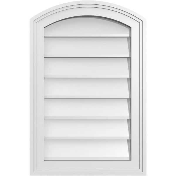 Ekena Millwork 16 in. x 24 in. Arch Top Surface Mount PVC Gable Vent: Functional with Brickmould Frame