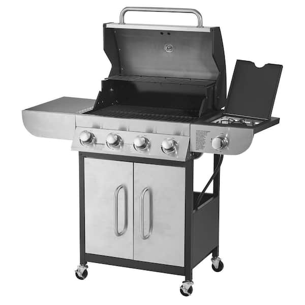 Portable Propane Grill in Stainless Steel, 4-Burner with Side Burner, 425 sq. in. Grilling Area, 52000 BTU