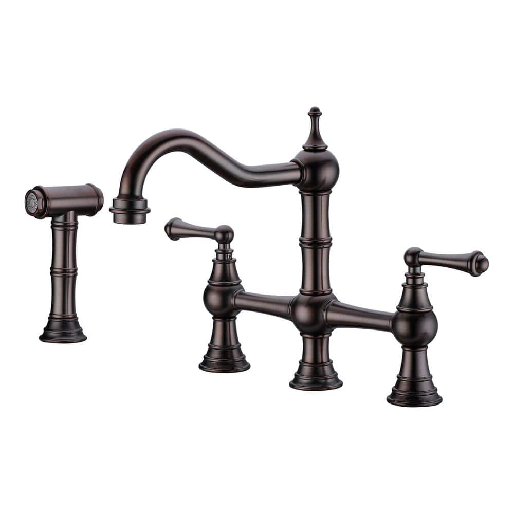 Antique Classic Double Handle Bridge Kitchen Faucet With Pull-Out Side ...