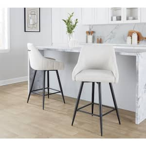 Hannah 27.5 in. Cream Fabric and Black Metal Fixed-Height Counter Stool (Set of 2)