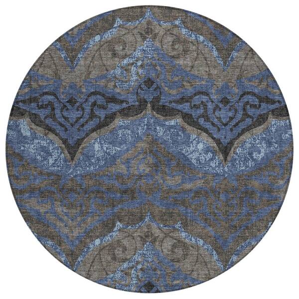 Chantille Machine Washable Indoor/Outdoor Abstract ACN3149 Navy 8 ft. x 8 ft. Round Rug
