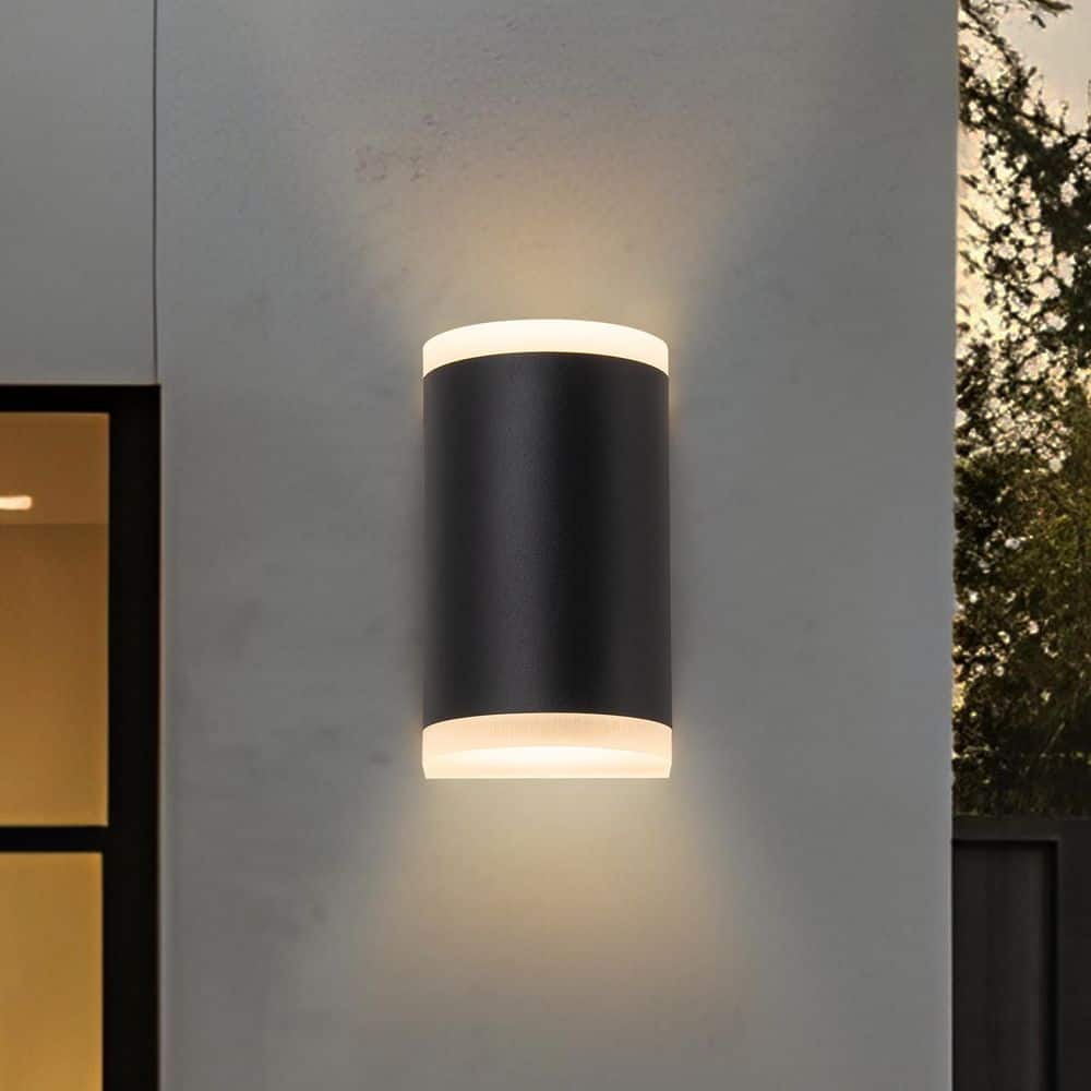 Levi 2-Light 7.5 in. Cylinder Black Integrated LED Outdoor Wall Sconce price history on PriceWatchPro