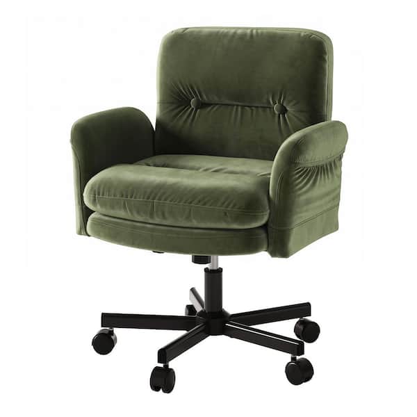 Velour Cat Scratch Leather Swivel Flip Up Arms Chair Cross Legged Ergonomic Task Chair in Green with Arms
