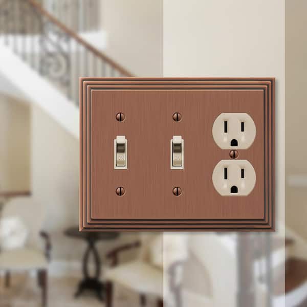 Tiered 3 Gang 2-Toggle and 1-Duplex Metal Wall Plate - Antique Copper