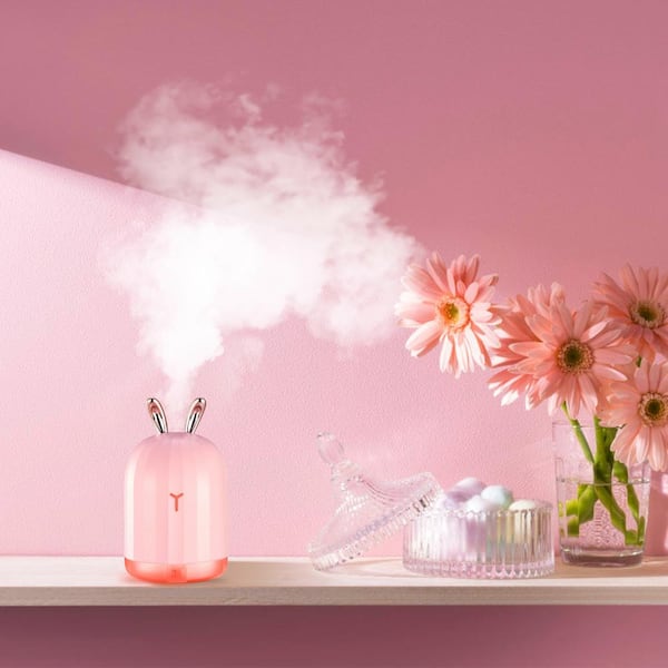 cenadinz 0.0581 gal. 220 ml Cool Mist Humidifier Ultrasonic Air Diffuser Atomizer with 7 Color Breathing Lights Rabbit in Pink, Reds/Pinks