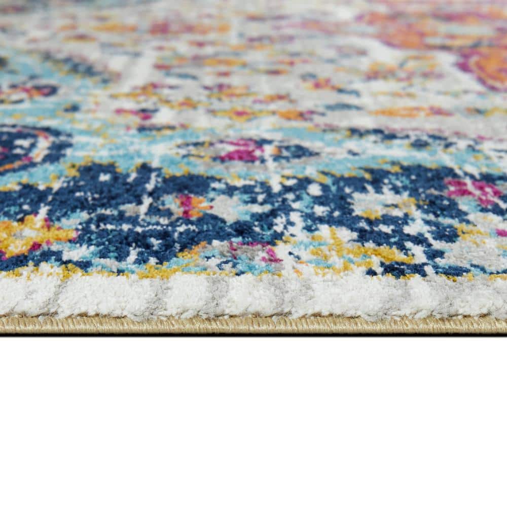Gray Rectangular Medallion Synthetic Easy Care Area Rug