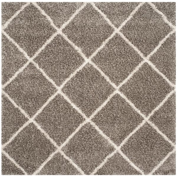 Hudson Shag 11 ft. x 11 ft. Square Gray/Ivory Geometric Diamonds Area Rug