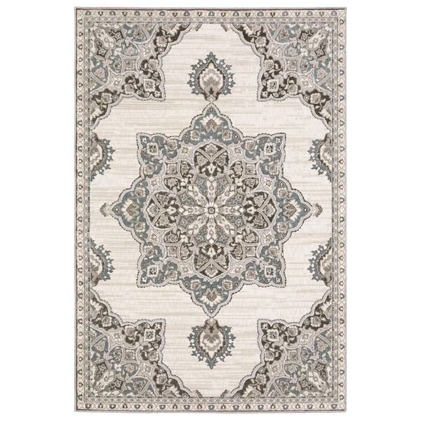 7' X 10' Gray And Blue Medallion Area Rug