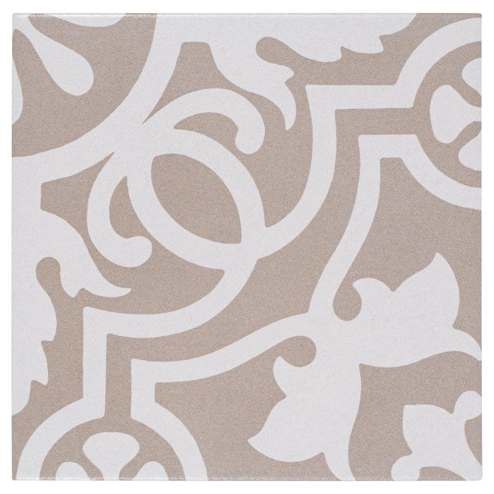 Bliss Tan and White 8 in. x 8 in. Porcelain Matte European Floor and Wall T