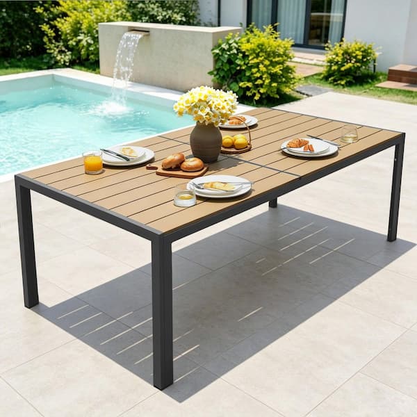 Patio Dining Table for 4-6 Person Outdoor Patio Table 59" Weather-Resistant Rectangular Table for Deck, Light Khaki