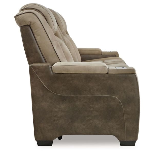 Next-Gen DuraPella 86 in. Square Arm Faux Leather Rectangle Power Reclining Sofa with Cup Holders and USB Ports in Beige