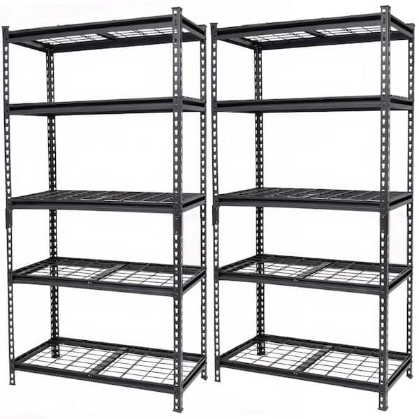 Queenly 2-Piece 5-Tier Steel Storage Shelving in Black (36 in. W x 18 in. D x 72 in. H)