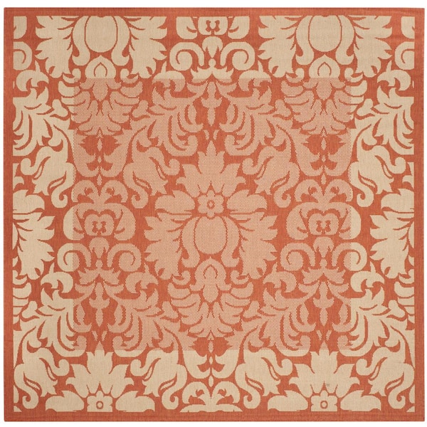 SAFAVIEH Courtyard Terracotta/Natural 7 ft. x 7 ft. Square Floral Indoor/Outdoor Patio  Area Rug