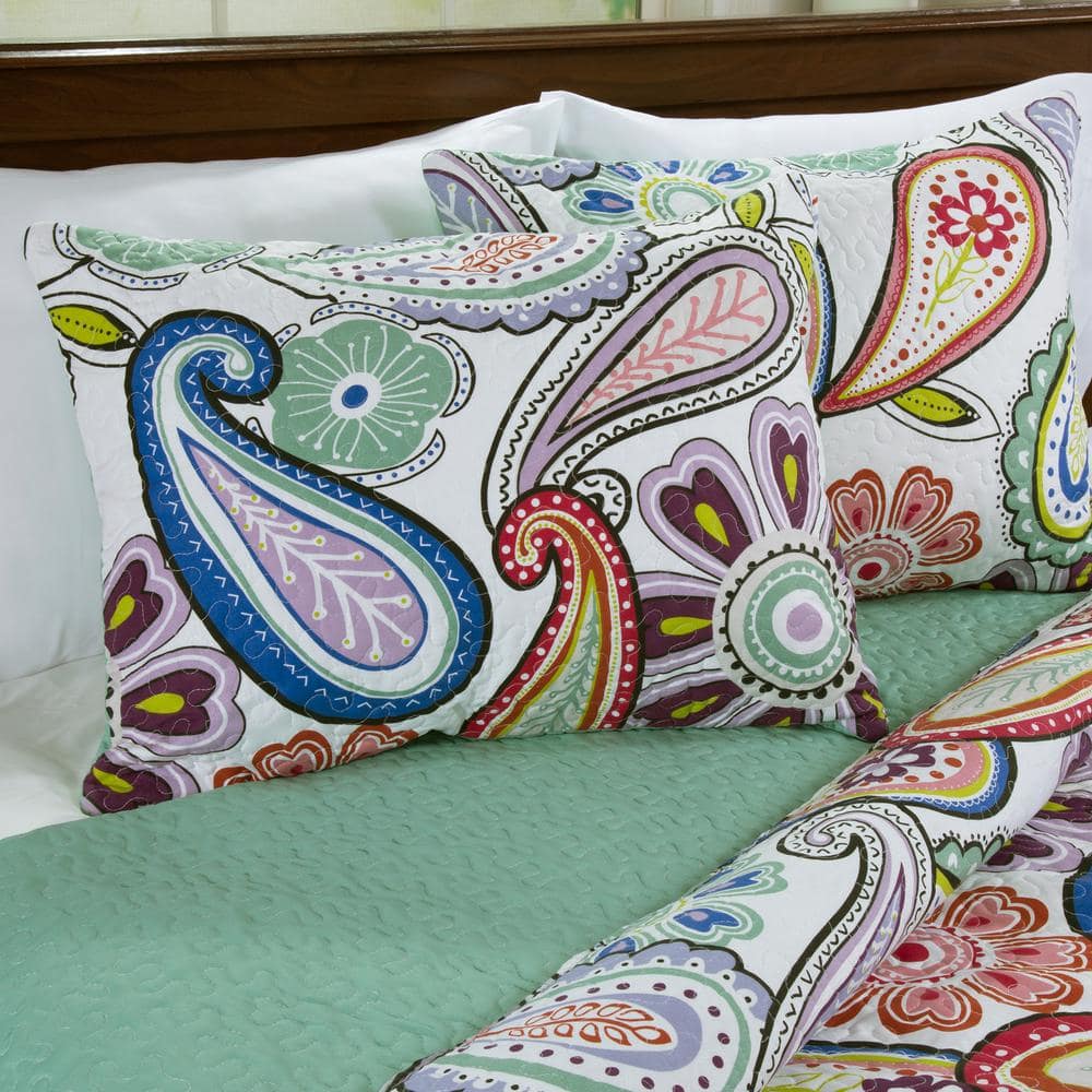 King Size Multicolor Paisley Microfiber Quilt Set