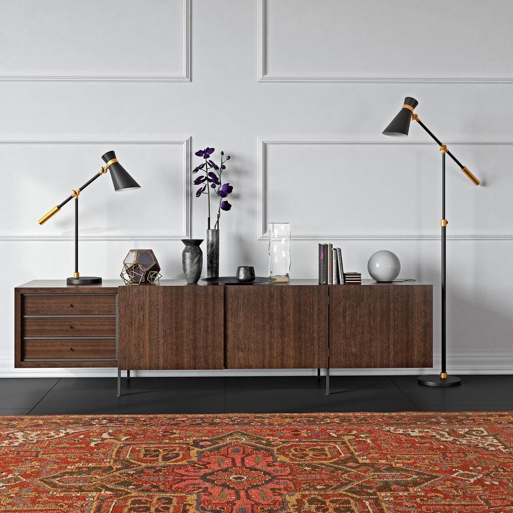 Adjustable Black and Brass Industrial Floor Lamp