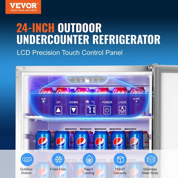 VEVOR 24 Undercounter Refrigerator, 2 Drawer Built-In Beverage Refrigerator with Touch Panel, 5.12 Cu.Ft. Capacity, Waterproof