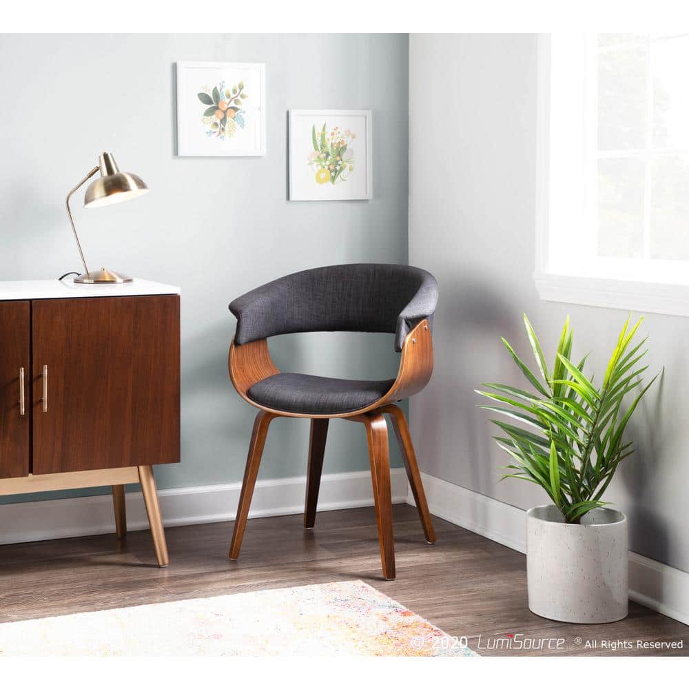 Mid-Century Modern Gray Faux Leather Upholstered Arm Chair