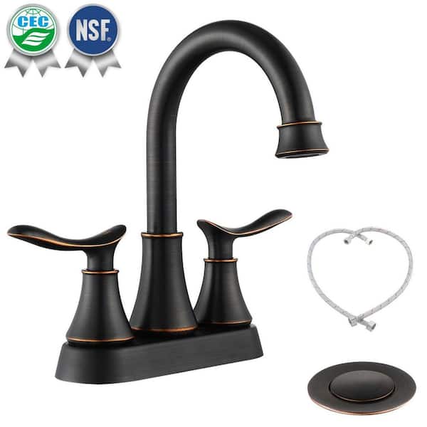 waterpar 4 in. Centerset Double Handle High Arc Bathroom Faucet with Supply Hoses and Pop-up Drain in Oil Rubbed Bronze