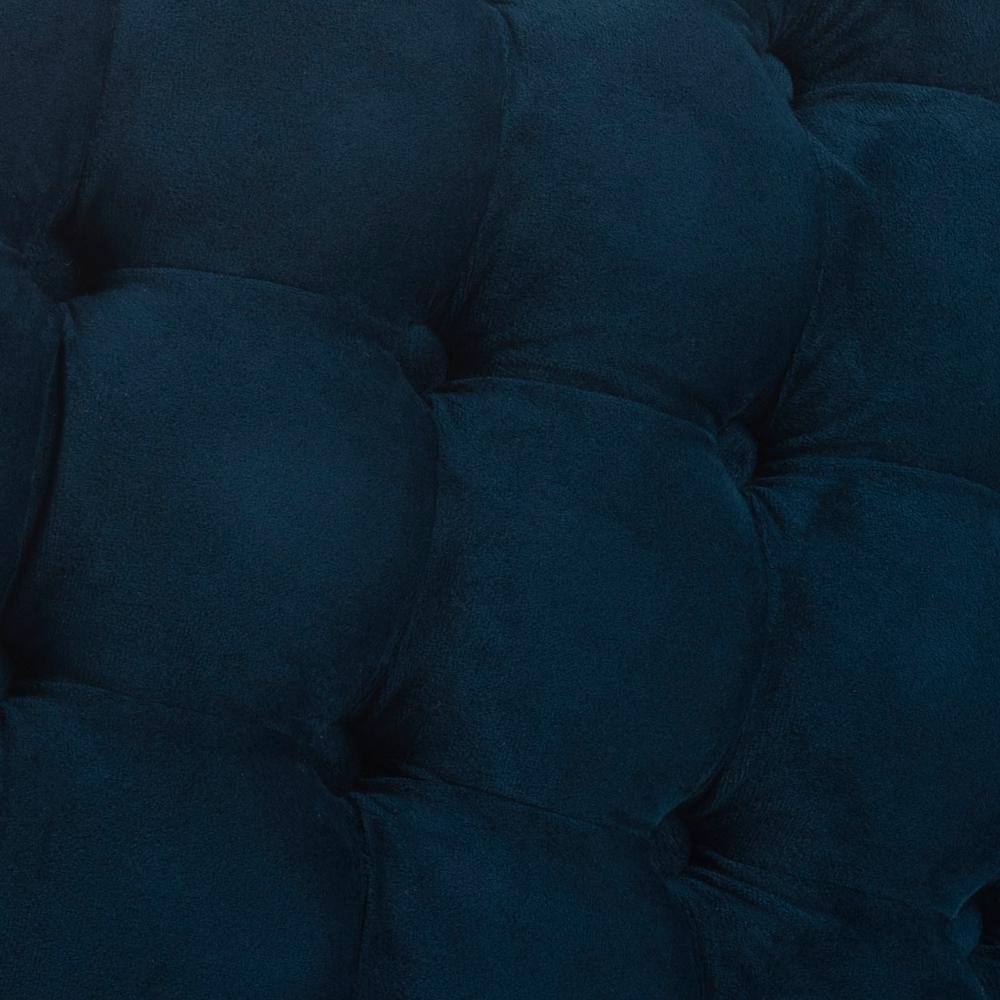 Transitional Black Tufted Round Storage Ottoman with Oak Legs